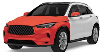 White SUV with paint protection areas highlighted in red