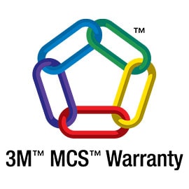Rainbow colored, chain-linked pentagon logo
