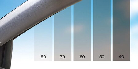 Car window with auto film options overlayed
