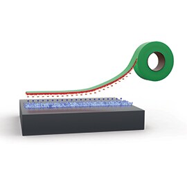 Electrostatic adhesion is most common in tape applications. Graphic illustrating electrostatic adhesion of tape and substrate.