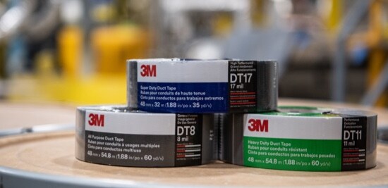 A stack of the three variations of 3M™ DT Series Duct Tape.
