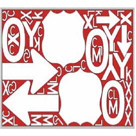 Figure 1: Letters and symbols are nested in order to be cut out efficiently; they face 0, 90, 180 and 270 degrees.
