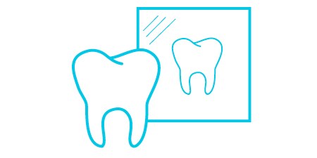 icon of tooth reflecting in clear mirror
