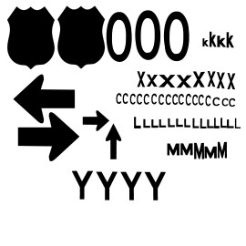 Figure 2: The letters and symbols are laid out without nesting to show what needs to be cut out
