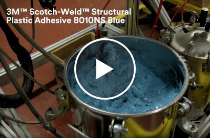 Video still of 3M™ Scotch-Weld™ Structural Plastic Adhesive 8010NS Blue in a dispenser