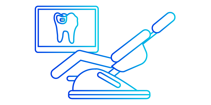 illustrated tooth on monitor next to dental chair
